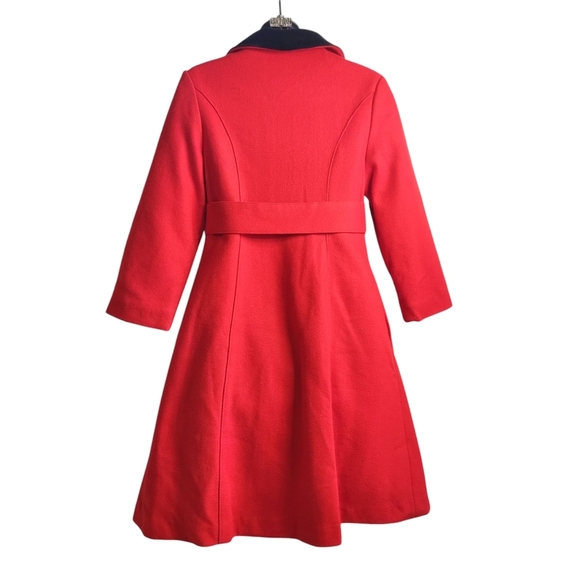 Vtg Freeway fashions Pea Coat Womens Red Wool Velvet Collar Embellished Waist 10 - Picture 2 of 10
